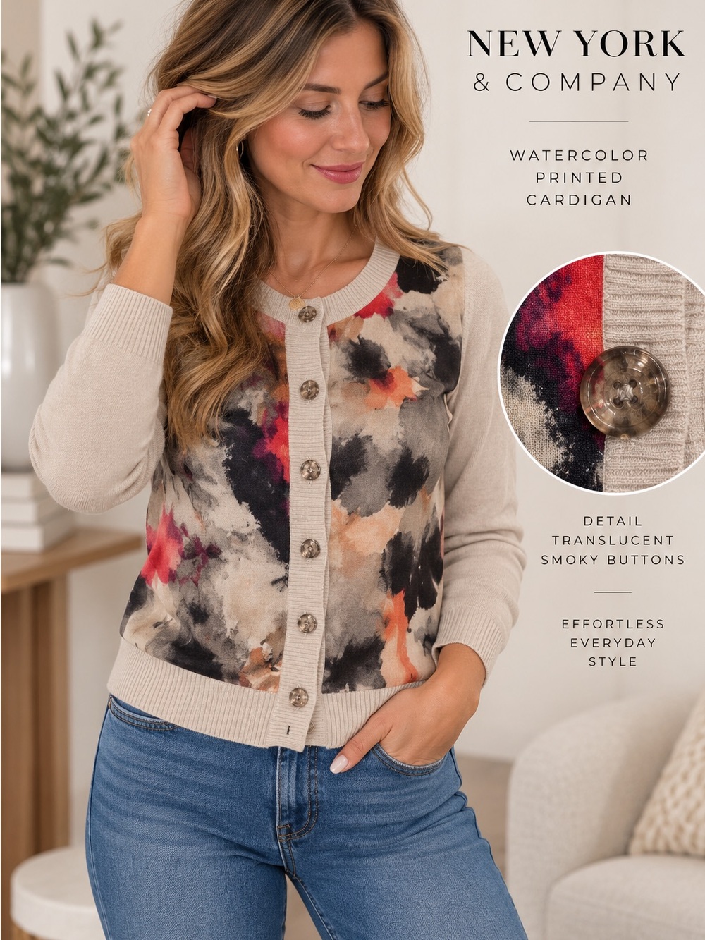 NWT New York & Company XS Watercolor Floral Mixed Media Cardigan 100% Cotton